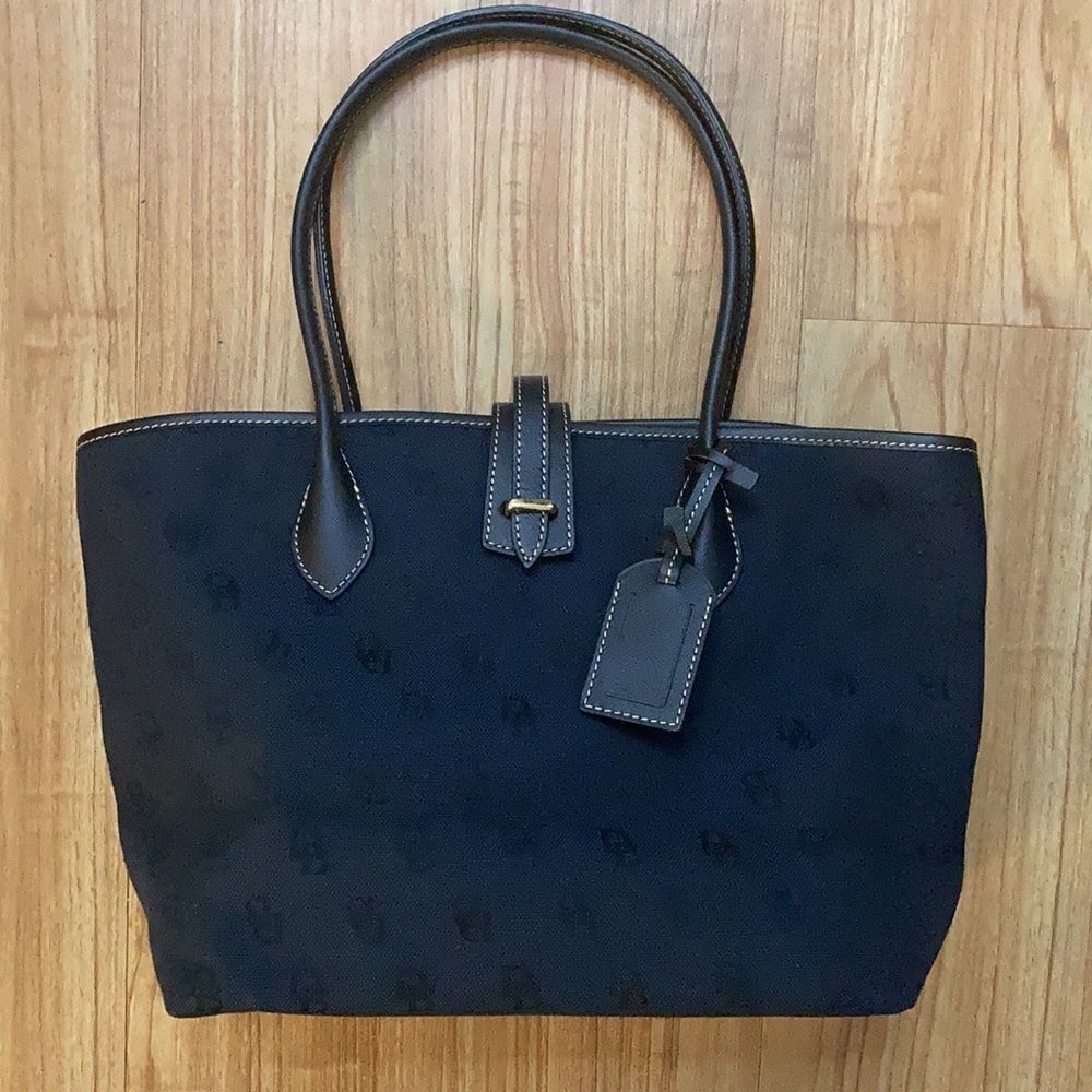 Dooney & Burke Womens Black Signature Cindy Tote Shoulder Bag Like New